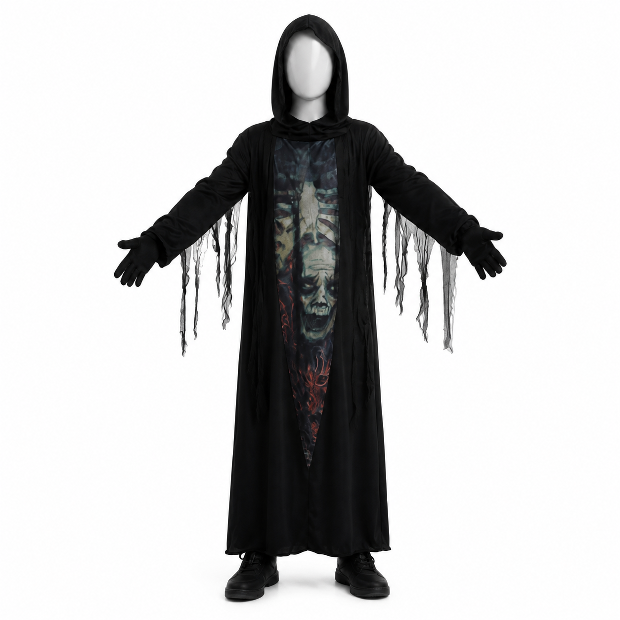 Kids’ Zombie Grim Costume – Mask, Tunic & Gloves white background product image